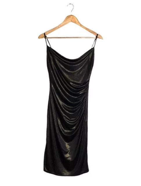 Slip Dress Metallic Black Gold Prom Formal Laundry by Shelli Segal Size 4 EUC