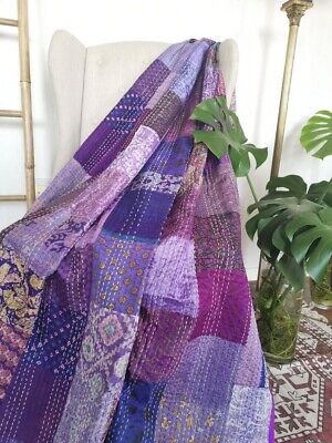 Vintage Patchwork Kantha Bedspread Indian Handmade Quilt Throw Cotton Blanket
