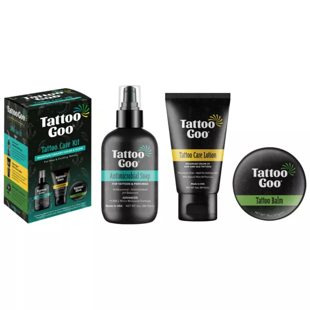 Tattoo Goo TATTOO CARE KIT: Antimicrobial Soap Lotion & Balm for NEW & EXISTING