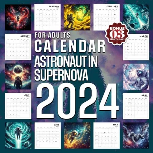 ASTRONAUT IN SUPERNOVA Calendar 2024 Jan 2024 to Dec 2024 Bonus 3