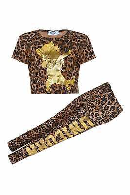 NEW Girls Unicorn Leopard Gold Foil Top & Leggings Outfit Age 7 8 9 10 11 12 13