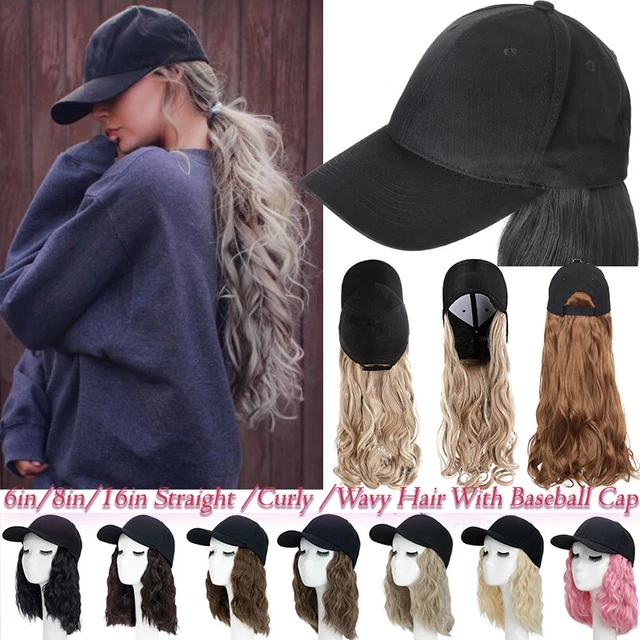 Long Short Wavy Straight Hairpiece With Cap Natural Hair Baseball Bob Wig Curly