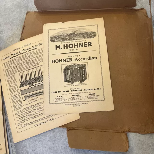 Antique Koch Hohner Accordion 1880-1920's Wood Carved Original Box & Papers COOL 2