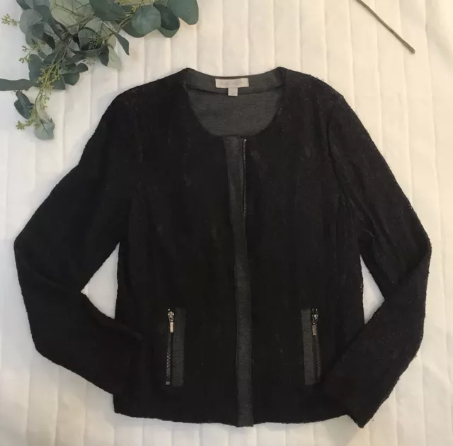 Laura Ashley Large black Lace Full Zip Jacket Coat zip pockets
