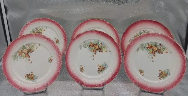 6 Assiettes A Dessert Faience Ancienne Fraisiers Style De Gien Ou Sarreguemines