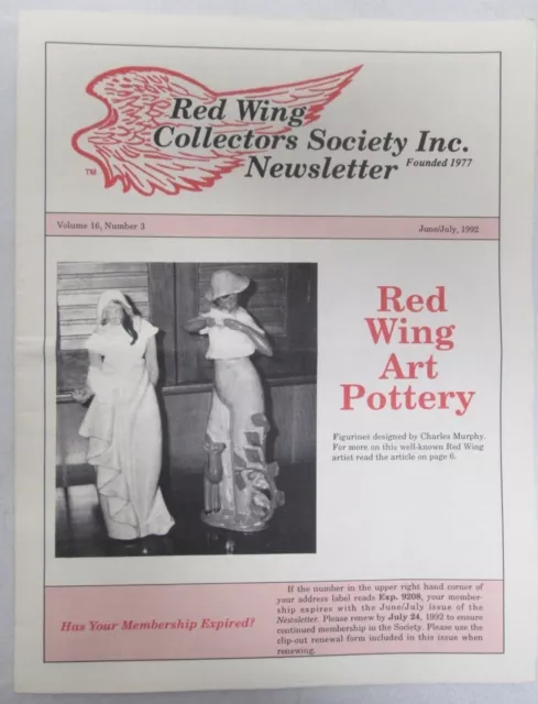 Red Wing Collectors Newsletter June July 1992 Art Pottery USA