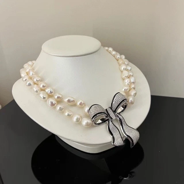 Double  Strand Natural  Baroque   White South Sea  Pearl Necklace 18 " 19"