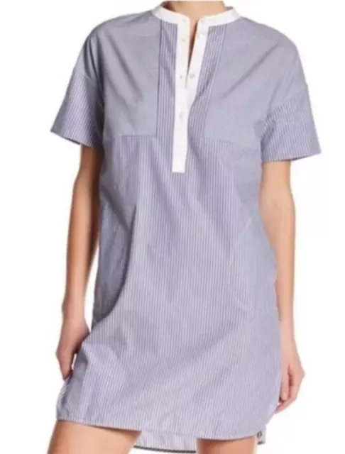 Vince. Blue & White Striped Blocked Poplin Cotton Shirt Dress Size 4 Small