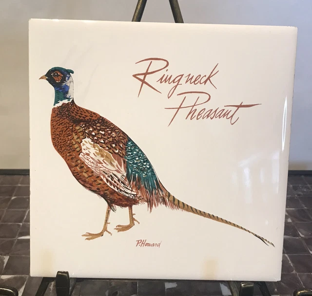 Ringneck Pheasant Screencraft Vintage Tile Hand Decorated 6'' x 6'' Cork Back