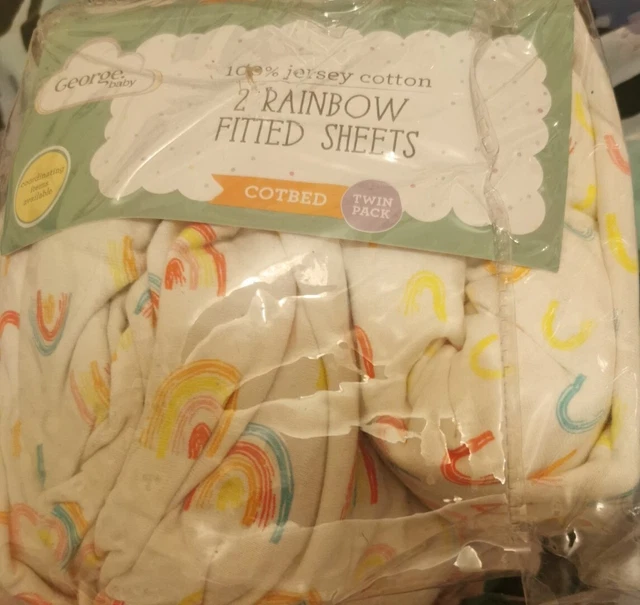 Doppelpack 2er Regenbogen Kinderbett Bett Jersey Baumwolle Passform Bettwäsche Kinderzimmer bunt neu