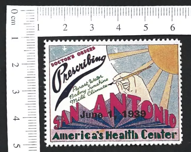 US 1939 vintage poster stamp SAN ANTONIO AMERICA'S HEALTH CENTER