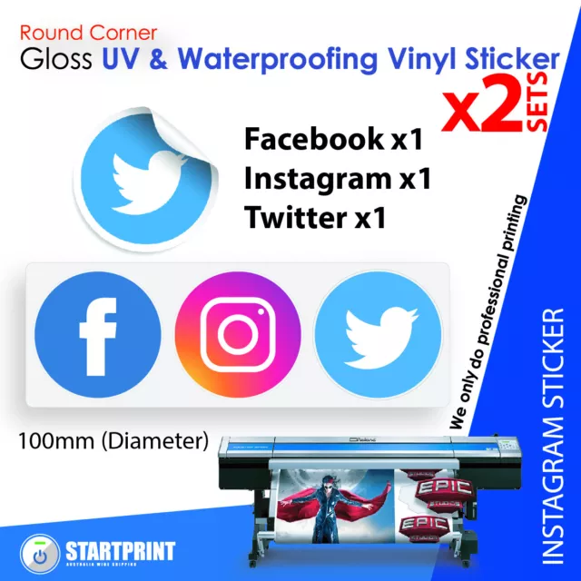 Facebook Instagram Twitter Icon Stickers x2sets (100mm)