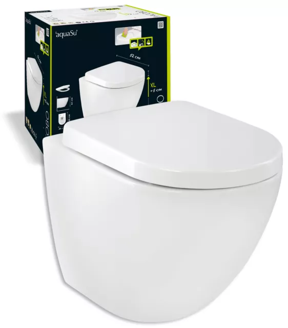 Wand-WC Erhöht +5cm Spülrandlos Toilette Duroplast WC-Sitz Absenkautomatik Weiß