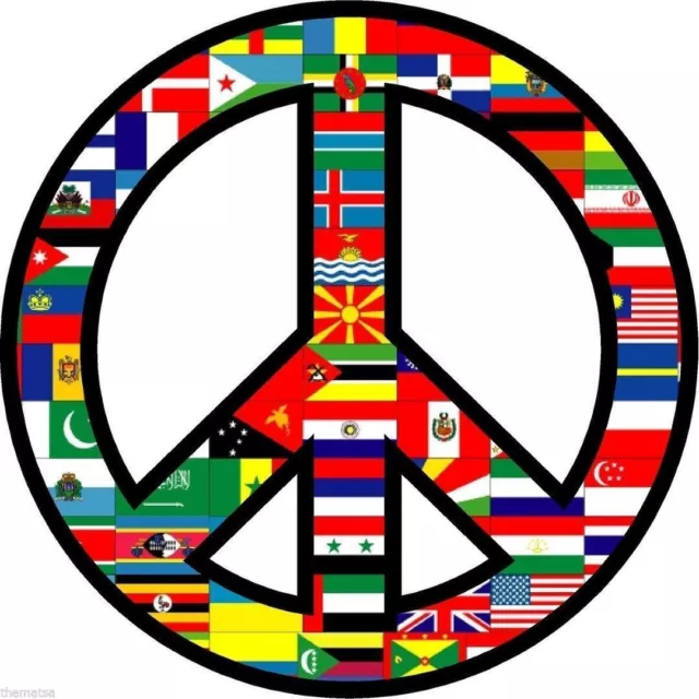 World Flag Peace Sign Helmet Toolbox Bumper Sticker Decal Made In Usa