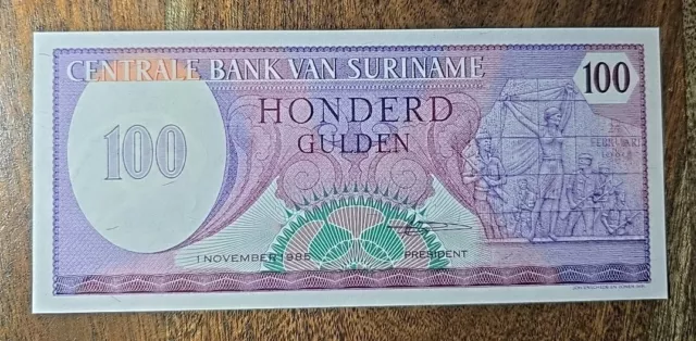 P19*Surinam 100 Gulden, 1985,P-128b, UNC HG Henk O.Goedschalk Signature