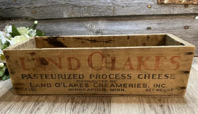 Vintage Cheese Box Land O’ Lakes Wood Box American 5 Lb. Wooden