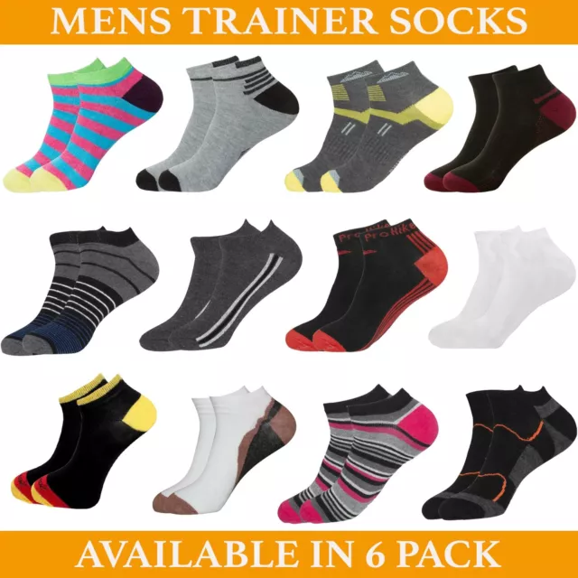 Mens Trainer Socks Ankle Liner Low Cut 6 Pairs Cotton Rich Gym Sports Sock 6-11