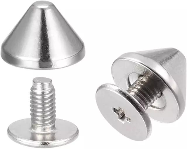 Uxcell 9X6Mm Screw Back Rivets, 50 Sets Solid Leather Studs Spike for DIY Silver