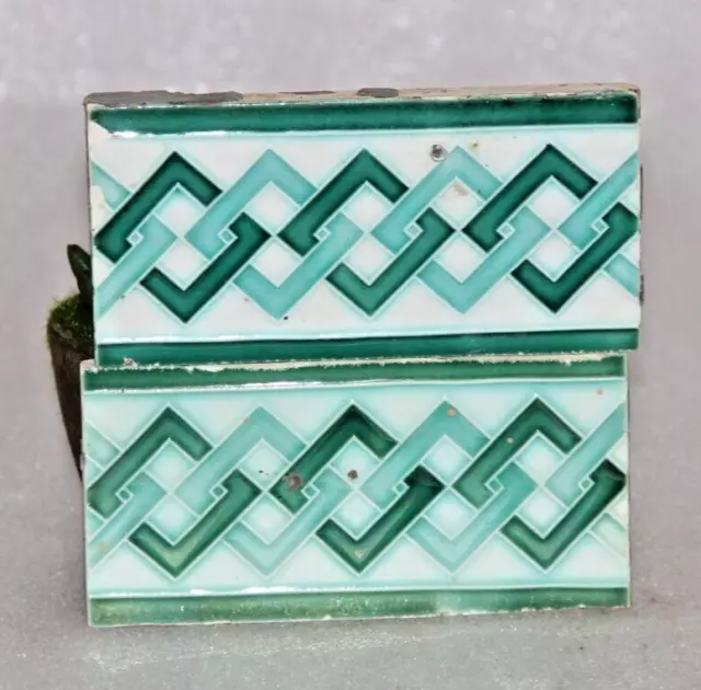 Vintage Blue Majolica Art Nouveau 6 x 3 Architecture Furniture Tile Japan 14642