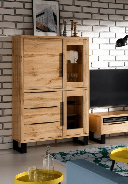 Vetrina ""Hall"" vetrina stand 120 cm fronte vetro cassetto wotan rovere