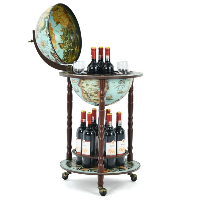 Gymax 17 Globe Wine Bar Stand 16Th Century Italian Map Liquor Bottle Shelf Cart