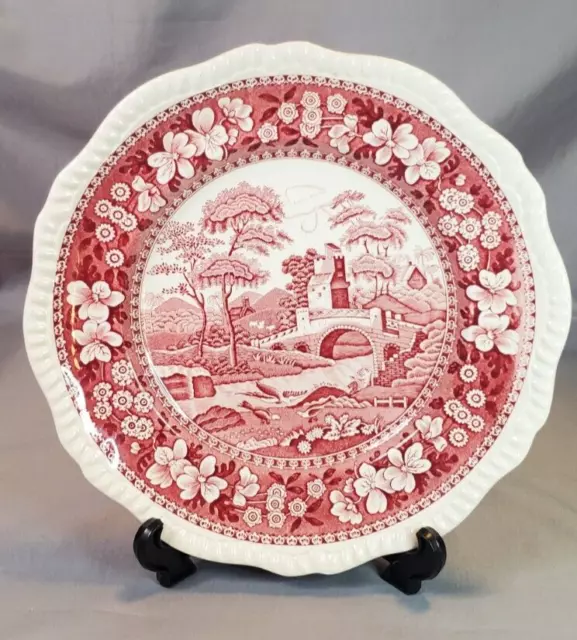 Copeland Pink Spodes Tower Old Stamp 10.5" Dinner Plate Antique Red Transferware