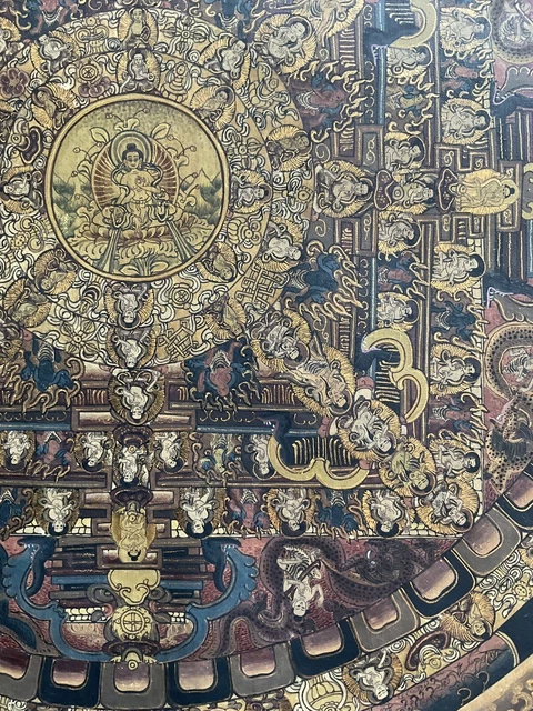 THANGKA BILD AUF Stoff/Leinwand Mandala Buddha Lebensrad Buddhismus