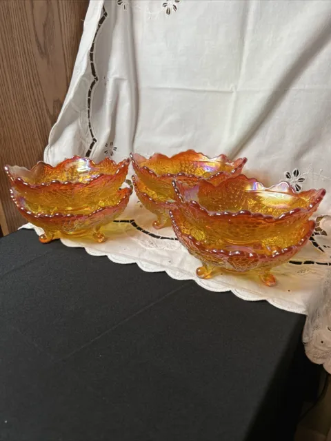 Carnival Glass Marigold Berry Bowl Dessert Set Of 6