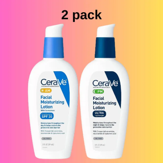 2PCS Cerave Am+Pm Lightweight  Facial Moisturizing Skin Care