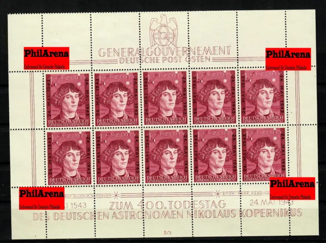 Generalgouvernement GG: MiNr. 104, Kopernikus Kleinbogen II/3, postfrisch, **