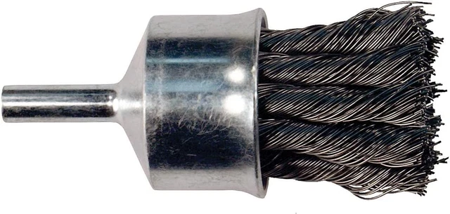 PFERD Stem Mounted Power Knot Wire End Brush round 1/4 Shank Steel Bristle, 1" d