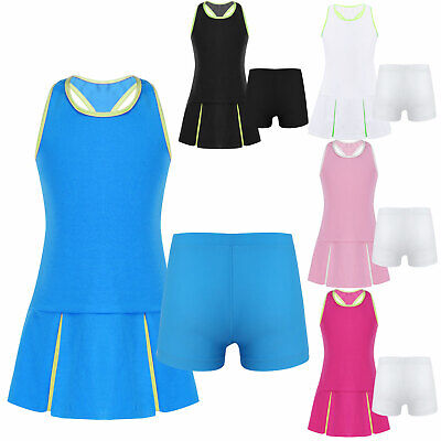 Kids Girls Tracksuits Pleated Tennis Dress Boy-Cut Shorts Set Team Sportswear