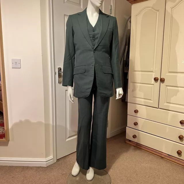 Beautiful Vintage 70s Green Wool 3-Piece Suit - Size XS/S