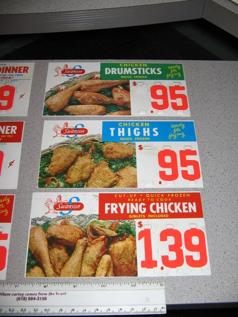 SWANSON 1950s food (1 sign) store display CHICKEN THIGHS,TV dinner