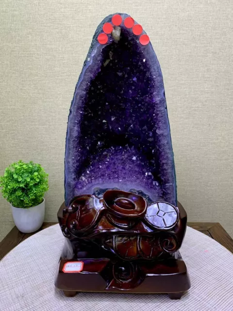 36.52LB Natural Amethyst geode quartz cluster crystal specimen healing+stand