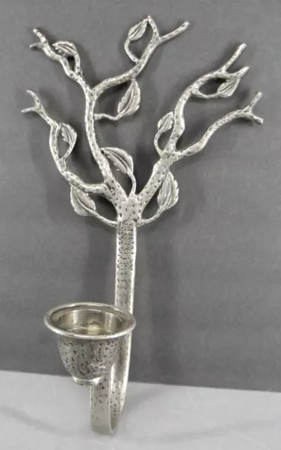 Tinned Pewter Tone Cast Brass 🔥 Tree Branch Wall Sconce Candle Holder 13" Vtg