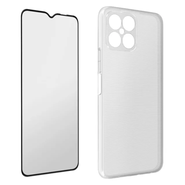 Coque Honor X8 5G et Honor X6 Silicone Gel et Film Verre Trempé 9H Contour noir