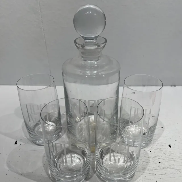 Vintage Monogram (RSG) Decanter with Stopper 4 Large Water Wine Juice Glasses