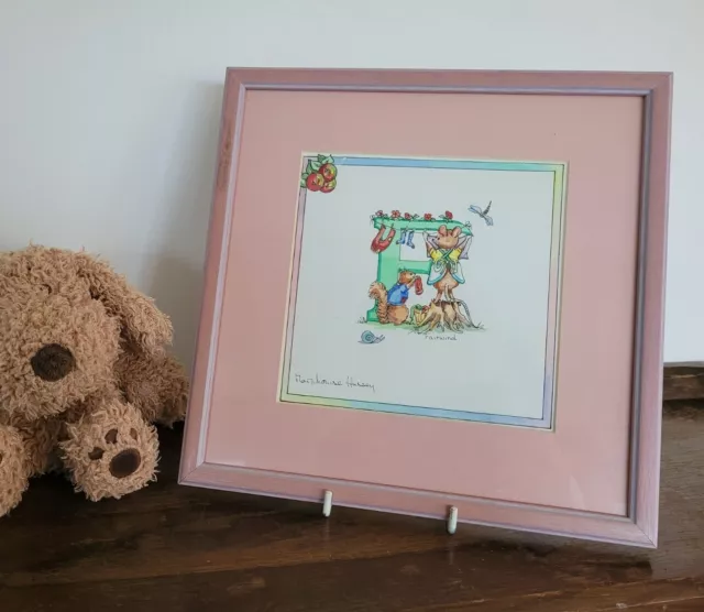 Hand Painted green letter 'F' christening, new baby gift/picture pink frame