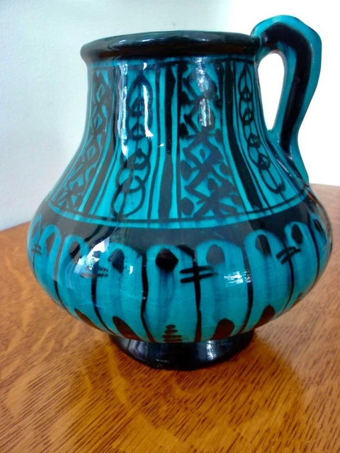 Antique Dutch Delft Handpainted Handled Pottery Vase Signed 6.25” Tall