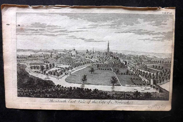 UK 1777 Druck. Südostansicht der Stadt Norwich
