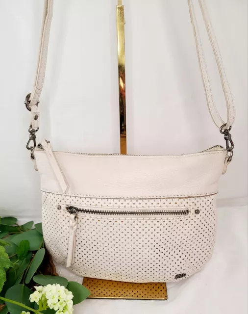 THE SAK OLETA CROSSBODY PerforatedDesign Leather SHOULDER BAG Purse Cream