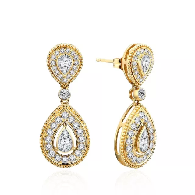 2ct Earrings Yellow Gold Gift Box Lab-Created VVS1/D/Excellent Diamond Test Pass