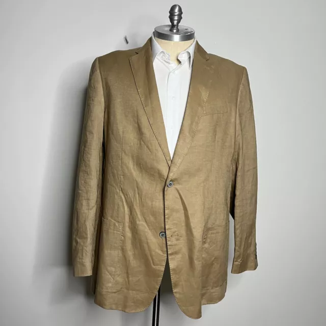 Tasso Elba Island Blazer Mens Tan Brown Solid 100% Linen XLT