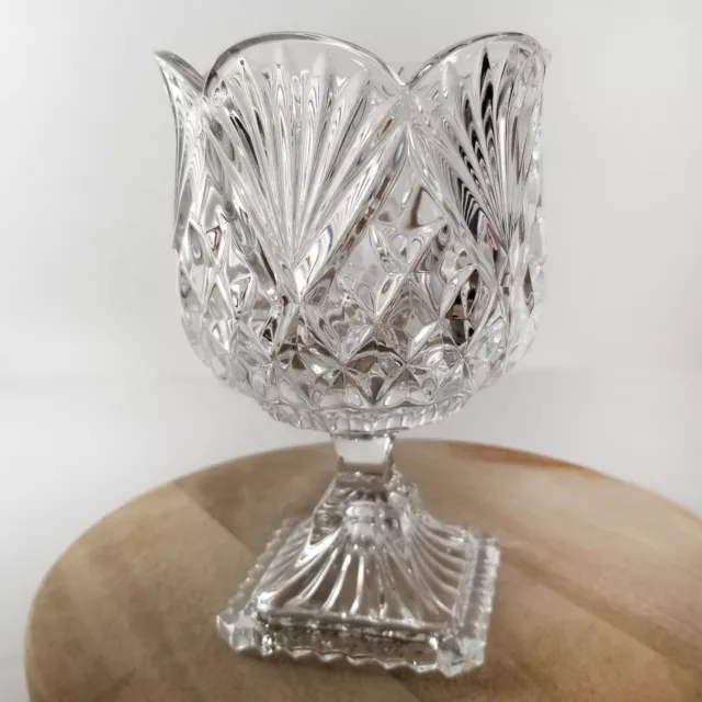 Shannon Lead Crystal Compote Pedestal Tulip Rim Rose Bowl 7"T Designs of Ireland