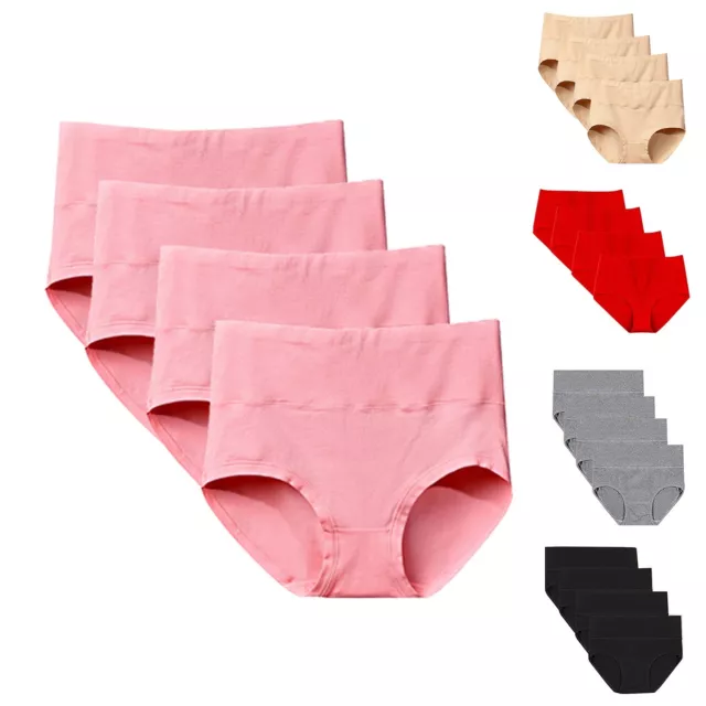 Women High Waisted Cotton Panties Seamless 4 Pack Briefs