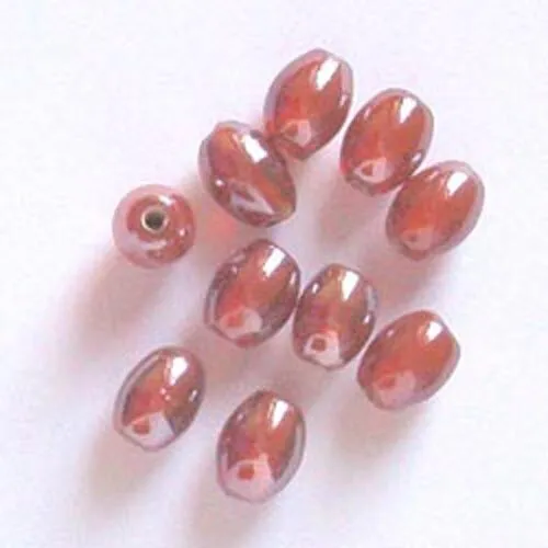 12 of: 10x8mm oval lustred glass beads, orange, for jewellery making and crafts
