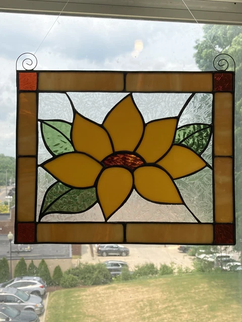 Stained Glass Sunflower Window Panel Handcrafted Usa 3