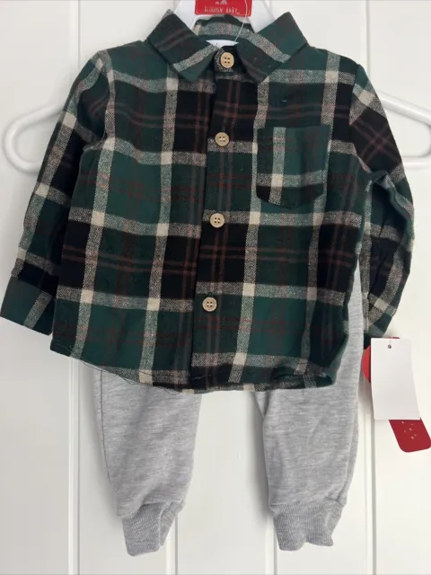 NEW NWT Bloomin Baby Boys 3-6 Months 2 Piece Warm Flannel Pant Set