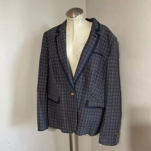 Boden Womens Blue Beige Tan Tweed One Button Cotton Blazer Jacket UK 22R US 18R